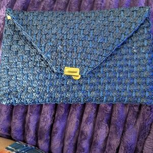 Elegant Blue Woven Clutch